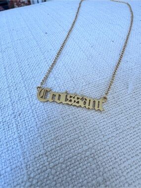 Gold plated gothic font CROISSANT womens adjustable necklace custom